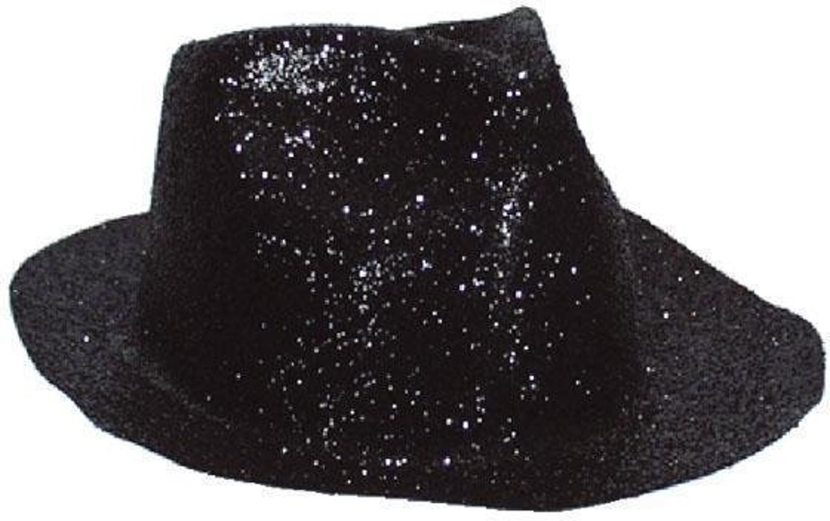 Borsalinohoed Plastic Glitter Zwart | | Gangsterhoed | Glitter zwart | Glitter hoed | maffia